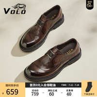 VOLO犀牛凉皮鞋2024夏季新品镂空皮鞋男商务冲孔鞋真皮透气大头正装鞋