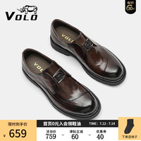 VOLO犀牛凉皮鞋2024夏季镂空皮鞋男商务冲孔鞋真皮透气大头正装鞋 棕色 （套脚）胎牛皮 四季款 38