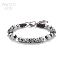 致末（ZHIMO）男士手链珠宝999银祥云纹串珠手链男手工织复古风手饰 祥云手链