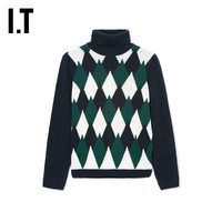 IT A.P.C.女装高领羊毛针织衫复古时尚菱格纹嵌花羊毛衫23161