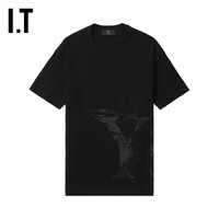 IT Y's女装宽松圆领短袖T恤休闲潮流logo印花纯色半袖81677XN