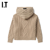 IT ESSENTIALS童装纯色连帽针织衫复古文艺绞花毛衣32343KML