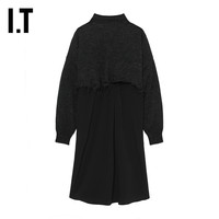 IT Y's女装长袖连衣裙摩登时髦日系风针织叠层衬衫裙K70845XL