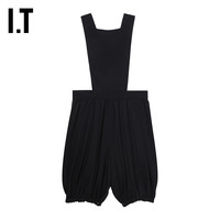 IT CDG COMME des GARCONS GIRL女装宽松五分背带裤纯色灯笼裤