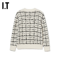 IT CALVIN LUO女装圆领格纹针织衫时尚气质绒绒毛衣N140WBXM