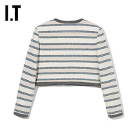 IT CALVIN LUO女装短款条纹针织开衫时尚气质针织外套042WBXM