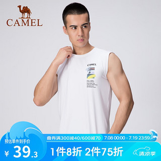 骆驼（CAMEL）男士运动背心春夏透气快干轻盈舒适休闲背心 J0S20O6103，白色 M