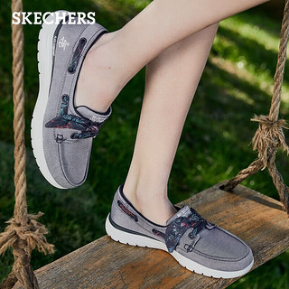 斯凯奇（SKECHERS）女一脚蹬单鞋牛仔蓝色鞋丝带帆船鞋136471