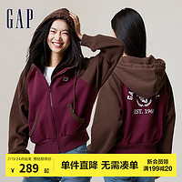 Gap【明星同款】Gap女装秋冬款天鹅绒卫衣756357加绒连帽衫 深邃酒红 160/80A(XXS)