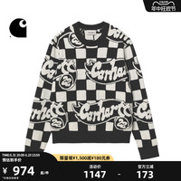 Carhartt WIP毛绒衫女装秋冬赛车风LOGO字母格纹图案印花卡哈特