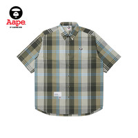 Aape男装春夏格纹拼色复古宽松短袖衬衫8435XXK
