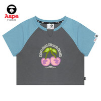 Aape女装春夏樱桃猿颜字母印花休闲短款修身T恤1503XXM