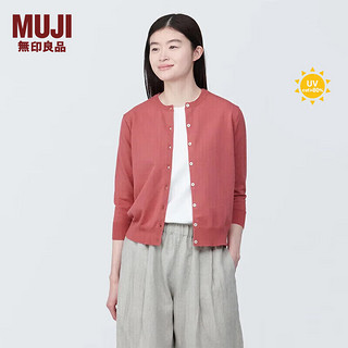 无印良品（MUJI） 女式 防紫外线强捻圆领开衫防晒衣服女款外套纯棉全棉 红色 XXL（170/96A）