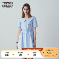 Teenie Weenie小熊2024年夏季新款娃娃领学院风蓝色连衣裙蓬蓬裙女 浅蓝色 16