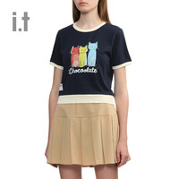 it :CHOCOOLATE女装合身拼色短袖T恤2024夏季轻松文艺011780