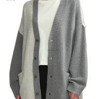 it izzue女装排扣针织衫冬季休闲慵懒宽松拼色毛衣4500F2