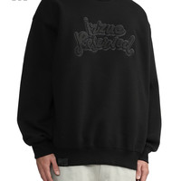 it izzue男装宽松圆领卫衣休闲冬季潮流时尚植绒logo装饰3152