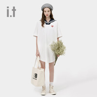 it :CHOCOOLATE女装短袖连衣裙夏季时尚海军风领休闲爱心徽章1540