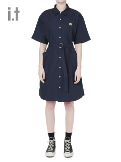 it :CHOCOOLATE女装短袖连衣裙纯色夏季衬衫裙搭配腰带裙 2582XUG