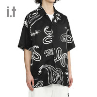 it izzue男装宽松短袖衬衫2024夏季复古摩登花衬衫8329U4M