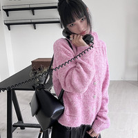 it b+ab女装翻领针织衫休闲秋季优雅气质排扣毛绒毛衣F339AJL