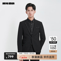 利郎西服套装男驳头拼接纤条时尚男士结婚礼服24秋季男士西装 黑色(23QXF011XA) 180