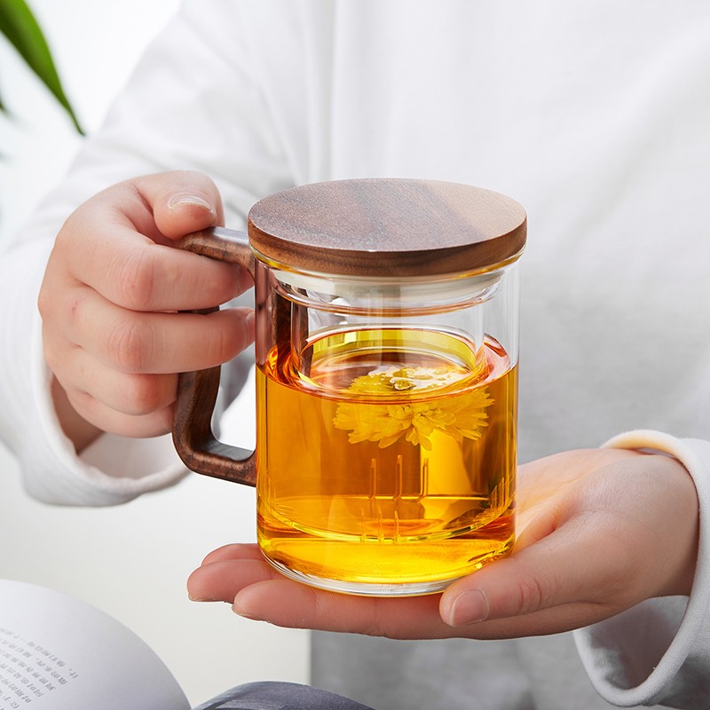 美斯尼 办公室泡茶杯玻璃茶杯带过滤茶水分离男女加厚耐热喝水杯子 泡茶杯 380毫升