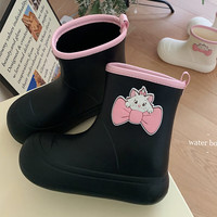 细细条(XIXITIAO)四季通用儿童雨靴胶鞋女童外穿防水防滑卡通玛丽猫亲子雨鞋 黑色 单层 【亲子款】 32 32-33内长20.5cm