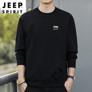 JEEP SPIRIT吉普卫衣男春秋季上衣男士卫衣圆领打底衫纯色男装 黑色 2XL 