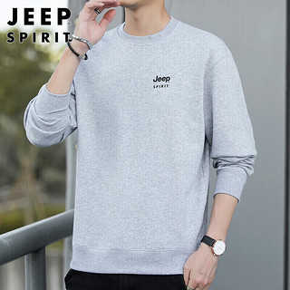 JEEP SPIRIT吉普卫衣男春秋季上衣男士卫衣圆领打底衫纯色男装 灰色 4XL 