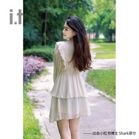 it b+ab女装长袖连衣裙休闲夏季甜美梦幻收腰叠层短裙1169IK