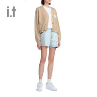 it UNDERGARDEN女装牛仔短裤潮流logo暗花腰间镂空00143X