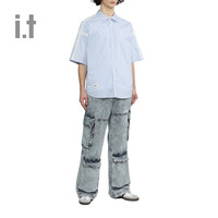 it 5cm/FIVECM男装条纹短袖衬衫2024夏季时尚清爽衬衣8312U4M