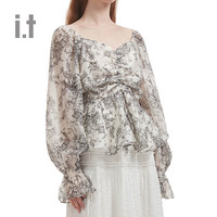 it b+ab女装泡泡袖长袖上衣2024夏季优雅气质满幅印花176AIM