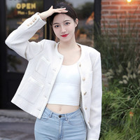 it b+ab女装合身花呢夹克休闲秋季优雅精致圆领外套P101AIL