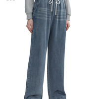 it b+ab女装抽绳腰牛仔长裤2024春季舒适休闲宽松直筒裤161AJ