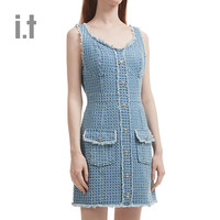it b+ab女装无袖牛仔连衣裙2024夏季时髦摩登合身短裙180BIM