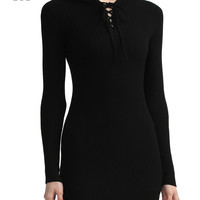 it vesta pink女装修身连帽罗纹针织连衣裙休闲冬季时髦甜辣