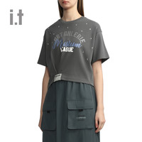 it MUSIUM DIV.女装休闲短袖t恤夏季上装时尚水钻缀饰00125XK