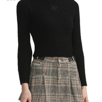 it vesta pink女装短款圆领针织衫休闲冬季竖纹坑短毛衣353AL