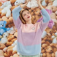 it ccaabb女装圆领针织衫秋季宽松拼色中长款毛衣3104F1M