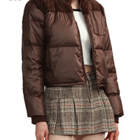 it vesta pink女装毛绒拼接羽绒服休闲冬季活力时尚外套115AL