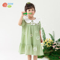 贝贝怡儿童裙子女孩夏季薄款亲肤透气甜美短袖宝宝连衣裙 绿色 101