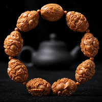 盘道橄榄核神仙会手串手工雕刻财神达摩钟馗弥勒群仙会橄榄胡核雕文玩 19x25mm