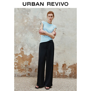 URBAN REVIVO 女士气质轻熟修身显瘦纯色短袖T恤 UWM440003 粉蓝 S