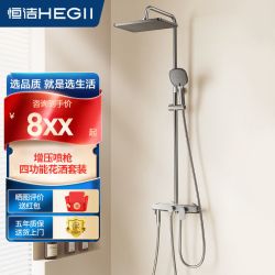 HEGII 恒洁 卫浴正品四功能淋浴花洒套装双重除垢大平台方形顶喷枪灰色