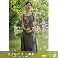 独束大码女装【水墨新中式】格雷系吊带连衣裙夏国风修身裙子 星河灰 4