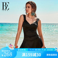 范德安(BALNEAIRE)裙式泳衣 女保守遮肚大码泳衣显瘦泳装 女带钢托温泉泳衣 黑色