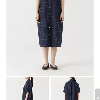 無印良品 MUJI日单｜母鸡 23款女士/棉混桑蚕丝大格纹半袖罩衫/短袖连衣裙