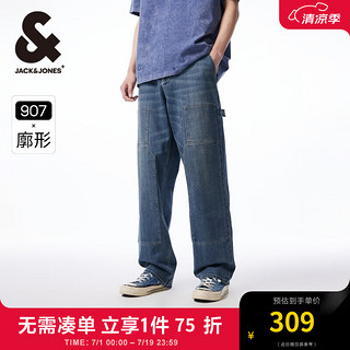 杰克·琼斯（JACK&JONES）衣服男装907宽松牛仔裤男锥形工装裤微弹伐木风裤子潮流品牌男裤 中牛仔蓝E39 常规 175/82A/MRW